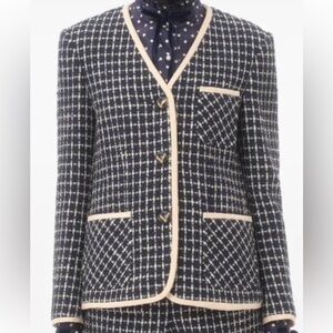 Valentino Tweed Jacket Sz 36 Navy Cream